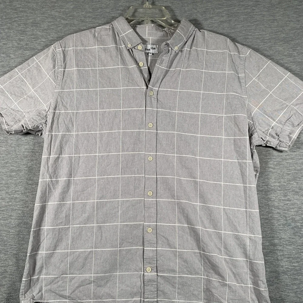 Frank + Oak Shirt Mens 2XL Gray Check Short Sleeve Button Front‎ Casual